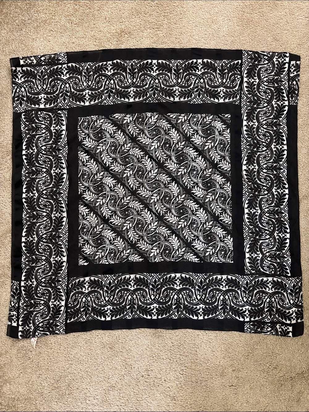 Black & White Ornate Square Scarf Made in Italy 31x31